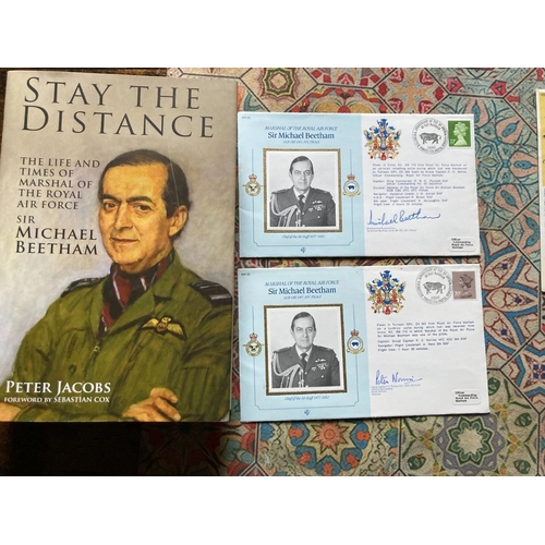37 - WW2 MRAF Sir M Beetham DFC AFC signed Covers and Book Stay the Distance by Peter Jacobs. Two Marshal... 