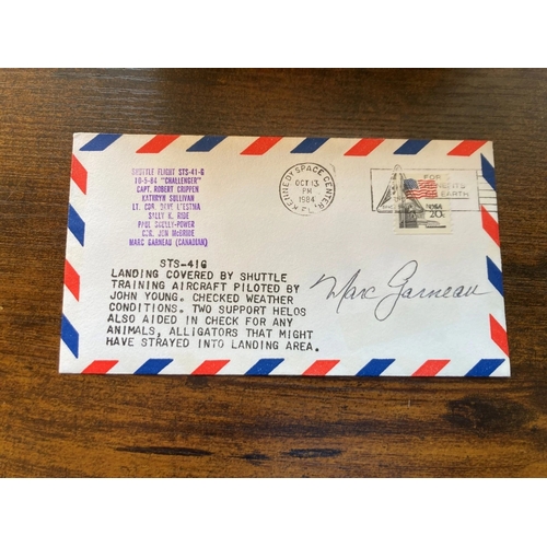 506 - NASA Astronaut Marc Garneau signed 1984 STS 41g landing cover Space Shuttle test cover, piloted by J... 
