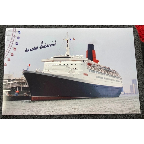 67 - Cunard QE2 last Captain Commodore R. W Warwick signed 12 x 8 inch photo in port. Single Vendor autog... 