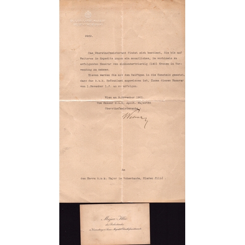 7 - German Military document dated 9th November 1901 . Blindfolded letterhead Seiner K. und K. Apostoli... 