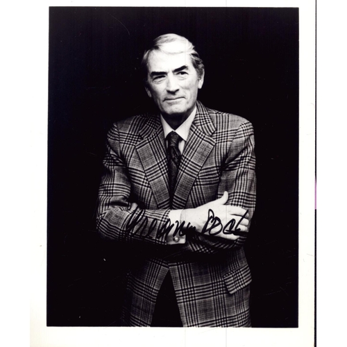 184 - Gregory Peck signed 5x5 inch black and white photo.