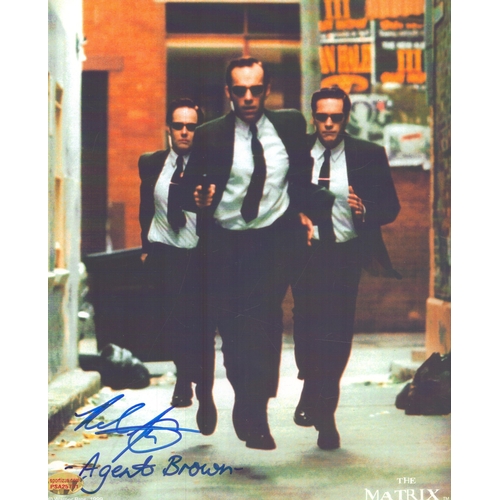 208 - The Matrix Actor, Paul Goddard signed 10x8 colour promo photograph pictured during his role of Agent... 