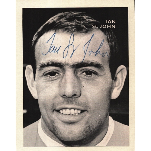 288 - Ian St John signed magazine black & white pictured cut out affixed onto white card overall 4.25x5.5 ... 