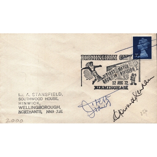 293 - Howard Kendall & Trevor Francis multi signed FD. Birmingham City. Single stamp plus Single post mark... 
