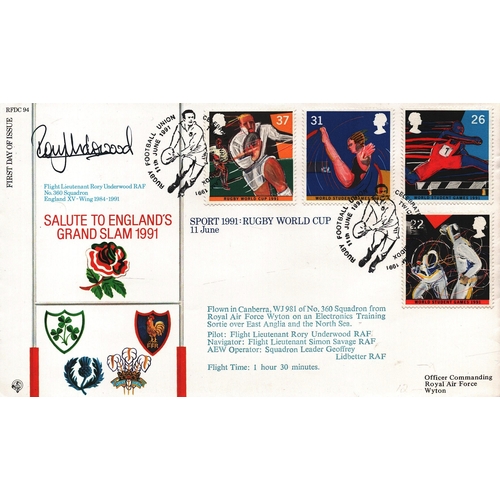 309 - Rory Underwood, pilot lt RAF No. 360 Sqn signed FDI Cover (RFDC94). Salute To England's Grand Slam 1... 