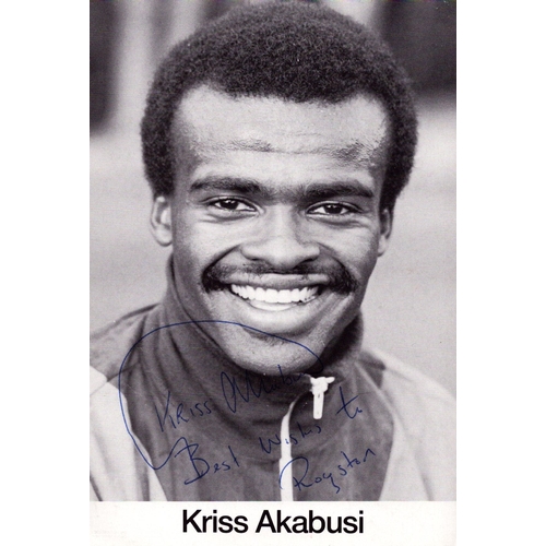 331 - Kriss Akabusi 6x4 black and white photo card. Dedicated.