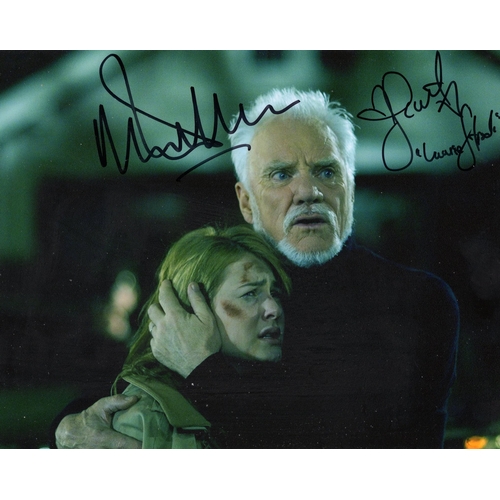 498 - Halloween horror movie scene colour 8x10 photo signed by Malcolm McDowell & Scout Taylor-Compton