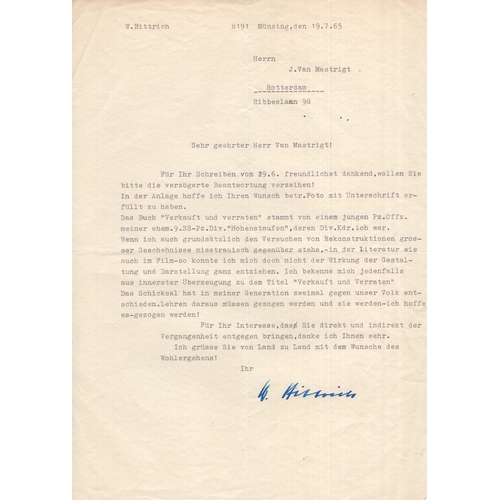 564 - Bittrich, Wilhelm, signed typed letter, approx. A4, Wilhelm Bittrich (26 February 1894  19 April 19... 