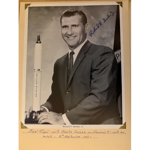583 - NASA Apollo and Gemini astronaut Richard F Gordon signed B&W 8x10 photo, set onto a slightly larger ... 