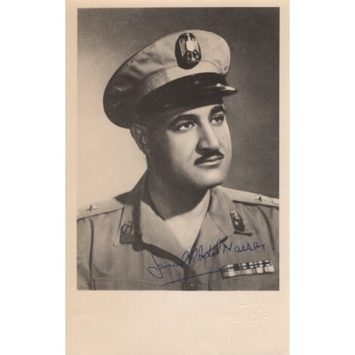 588 - Gamal Abdel Nasser,(1918-1970) signed 5.5x3.5 inch portrait postcard. Nasser was a pivotal Egyptian ... 