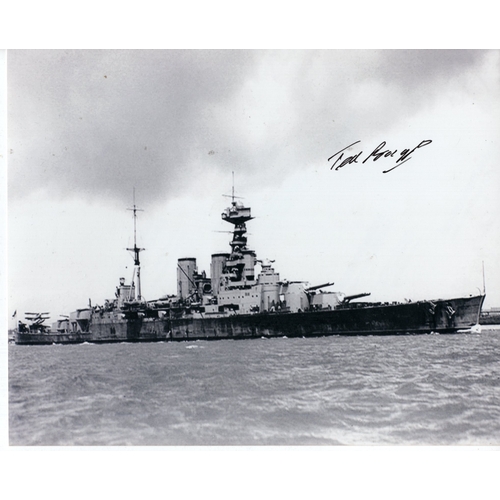 618 - HMS Hood, 8x10 inch B&W photo signed by Ted Briggs who at the time of signing was the last living of... 