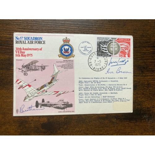 665 - RAF Flown Sir Michael Beetham, Sir Michael Giddings and Sir Ivor Broom signed 57 Sqn 30th Ann of VE ... 