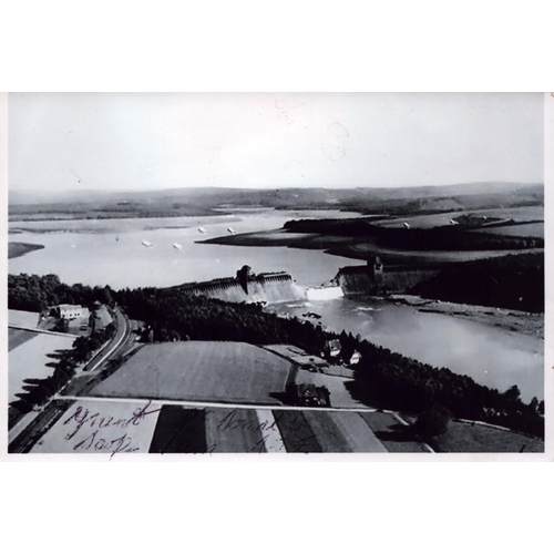 13 - Dambuster Grant McDonald signed to rear of very rare vintage photo of the breached Sorpe Dam, he has... 