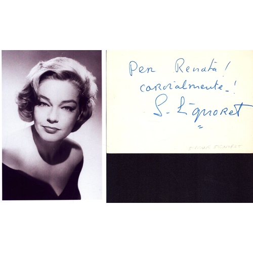 133 - Simone Signoret signed signature piece with black and white photo.