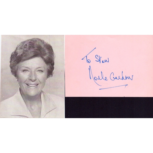 142 - Noele Gordon signed signature piece with black and white photo, DEDICATED.
