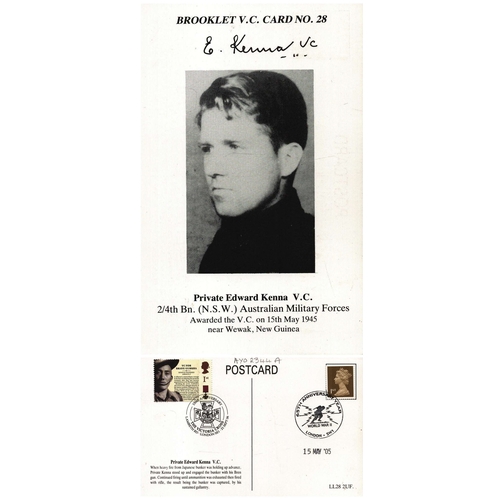 205 - Edward Kenna, Private V.C. signed postcard. Brooklet V.C. Card No.28. Double Stamps plus Double post... 
