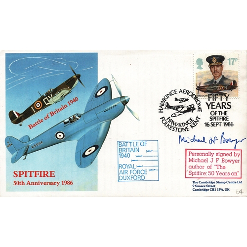 213 - Michael J. F. Bowyer signed FDC. Battle of Britain 1940. SPITFIRE 50th Anniversary 16 Sept 1986. Sin... 