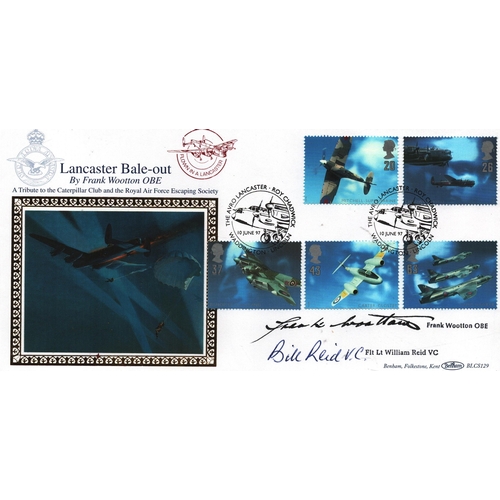 298 - Frank Wootton, OBE & Bill Reid, Flt Lt V.C multi signed FDC. Lancaster Bale-out. Five Stamps plus Do... 