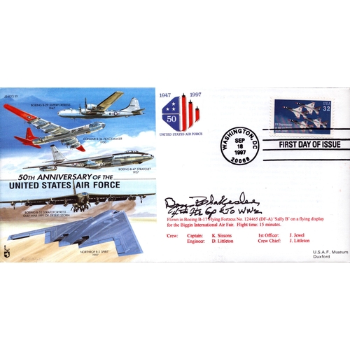 362 - Donald Blakeslee signed FDC 50th Anniversary of the United States Air Force. Signed on reverse Squad... 