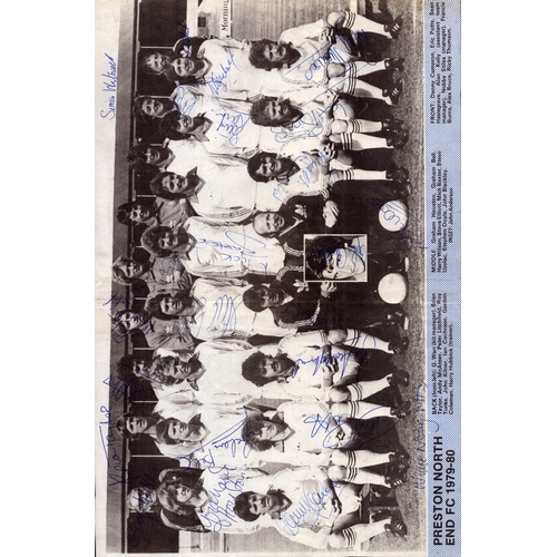 387 - Brian Taylor, Graham Bell, Eric Potts and others signed Preston North End FC 1979-80 magazine page.