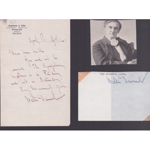 61 - Walter Damrosch signed collection  one signature piece, one handwritten letter  with newspaper clipp... 