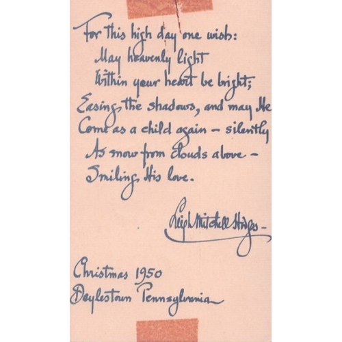 72 - Leigh Mitchell Hodges signed Christmas note card dated Christmas 1950 with poetic message 5x3inch. L... 