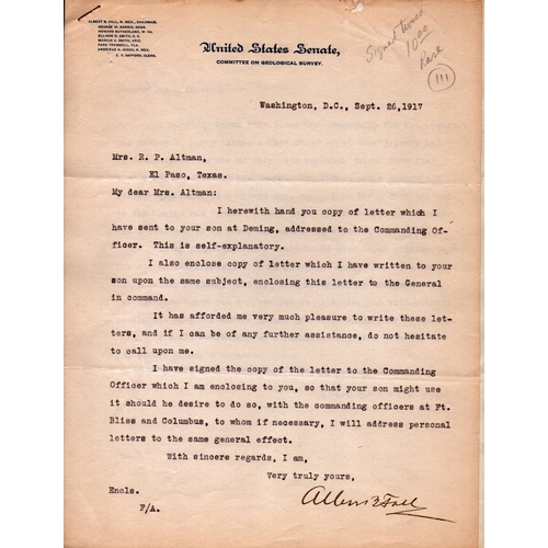 75 - Albert Bacon Fall TLS. 2 Letters one addressed to Mrs P Altman and one to a Commanding Officer, lett... 