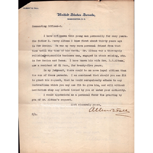 75 - Albert Bacon Fall TLS. 2 Letters one addressed to Mrs P Altman and one to a Commanding Officer, lett... 