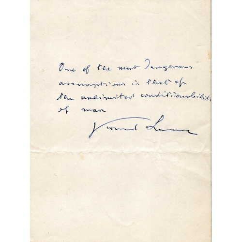 97 - Konrad Zacharias Lorenz signed note, he was an Austrian zoologist, ethologist, and ornithologist wid... 