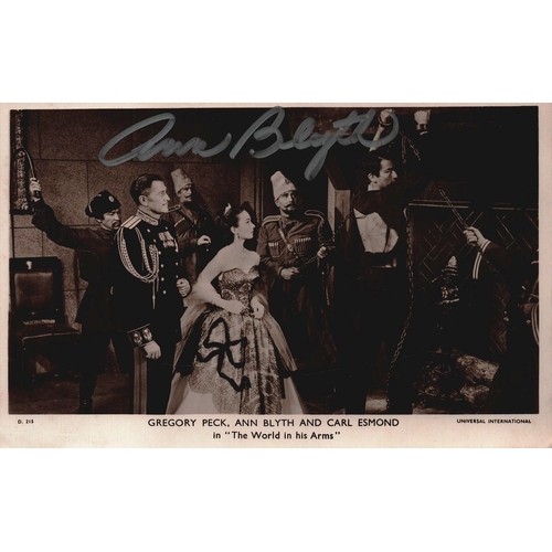 111 - Ann Blyth signed 5.5x3.5 inch black & white picturegoer postcard.