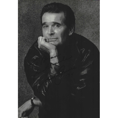 132 - James Garner signed 7x5 inch black & white photo. Dedicated.