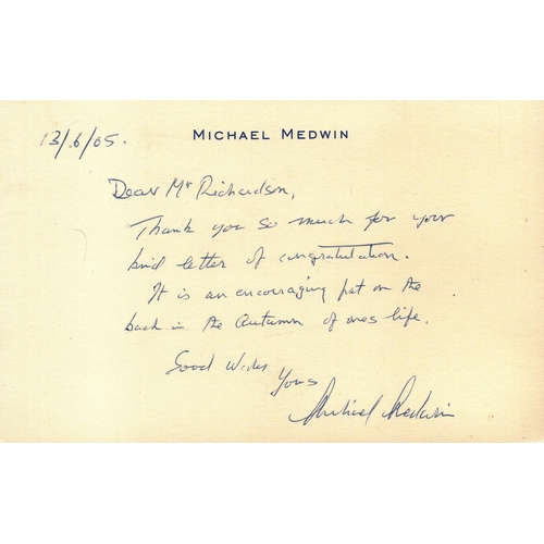 190 - Michael Medwin, OBE signed Thank you card dated 13/6/05.