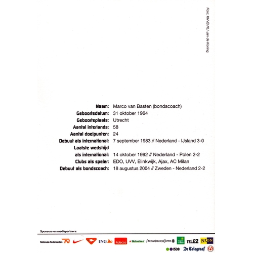 225 - Marco van Basten signed 8x6 inch promo card.