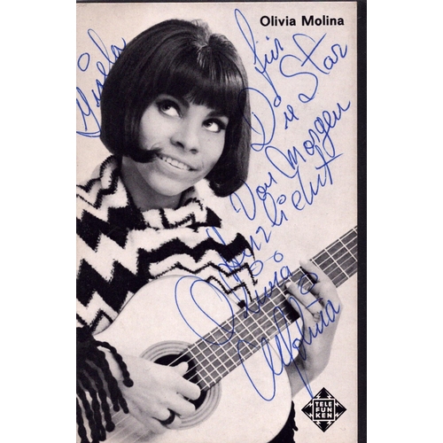 249 - Olivia Molina signed 6x4 inch approx. signed and dedicated  promo card.