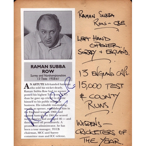 283 - Raman Subba Row CBE Cricket Test Player signed autograph page.