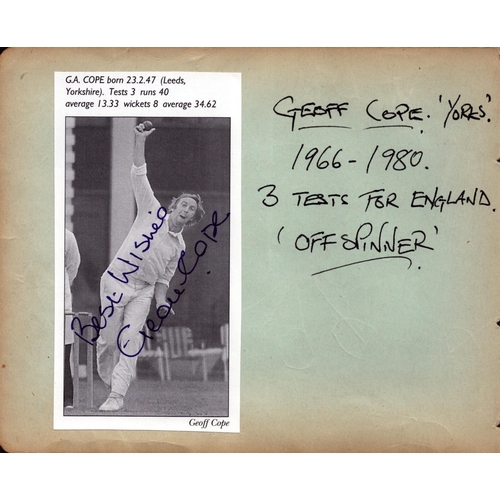 286 - Geoff Cope Cricket Test Player signed autograph page.