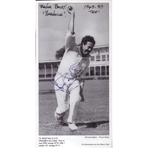 287 - Trevor Bailey signed England Test player information photo sheet.