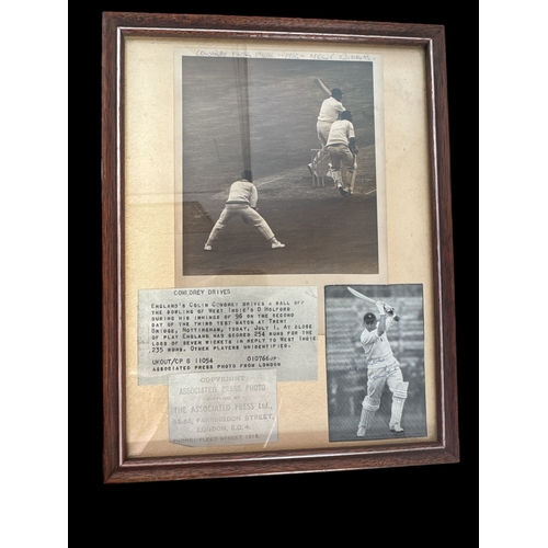 306 - Colin Cowdrey signed vintage black and white press photo. Mounted and framed,  Measures 11x10 inch.