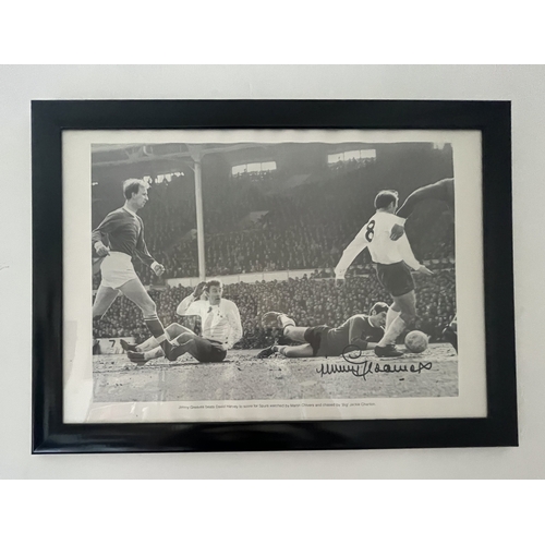 455 - Jimmy Greaves Tottenham signed black and white print. Black framed item 22x14 inch.