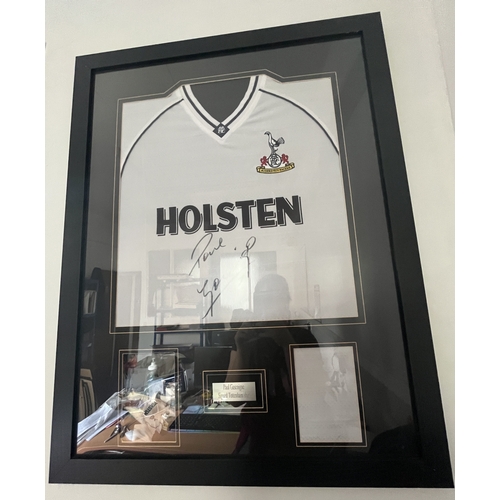 450 - Paul Gascoine signed Tottenham Hotspur signed mounted shirt, has a 6x4 colour photo of signing and a... 