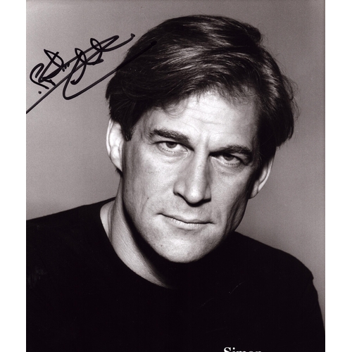 144 - Simon MaCorkindale signed 10x8inch black and white promo photo.