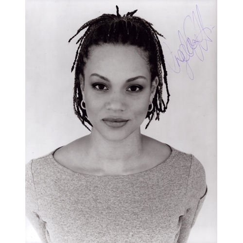 165 - Angela Griffin signed 10x8inch black and white photo.