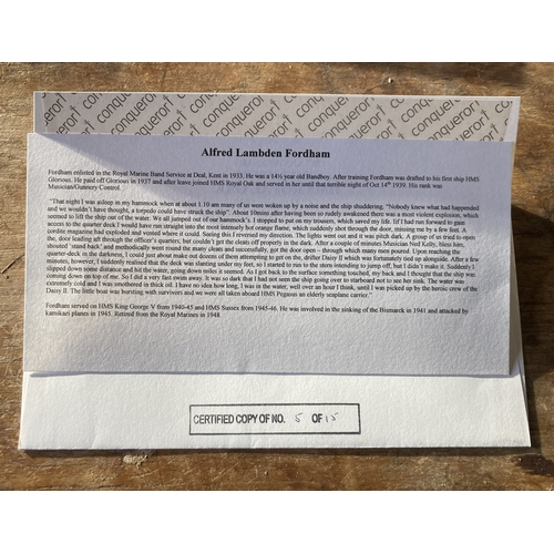 39 - Royal Navy 70th ann of the Loss of HMS Royal Oak 14 Oct 09 signed Alfred L Fordham in Memory of the ... 