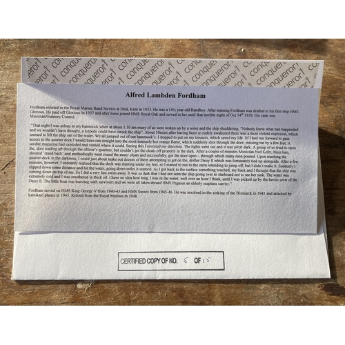 39 - Royal Navy 70th ann of the Loss of HMS Royal Oak 14 Oct 09 signed Alfred L Fordham in Memory of the ... 