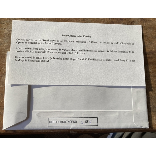 60 - Malta Convoys veteran signed cover. WW2 Navy 50th Ann VE Day Celebrations 1945 cover picturing Churc... 