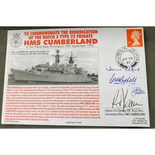 469 - Royal Navy Capt R.D Leaman, Ad Sir Derek Reffell, Lady Janne Reffell and Cllr J Metcalfe signed HMS ... 