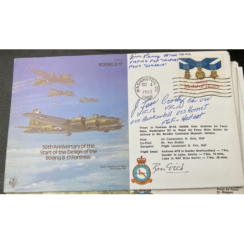 473 - RAF Cdr J.T. Crosby USN, G Jim Percy and Ron Dick RAF signed RAF B32 50th ann of the start of the De... 