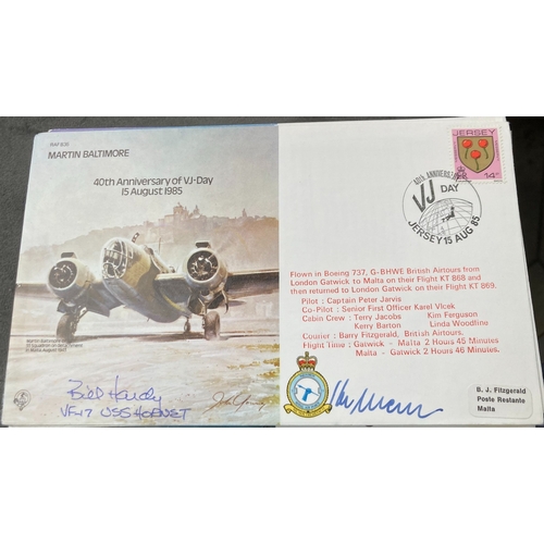 477 - WW2 Bill Hardy VF 17 USS Hornet and Bill Harris signed RAF B35 40th ann of VJ-Day 15 Aug 1985 - Mart... 