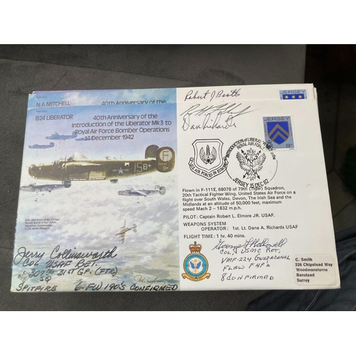 480 - WW2 USAF Jerry Collinsworth, Dan Richards, George L Hollowell +1 signed RAF B33 40th ann of the Intr... 