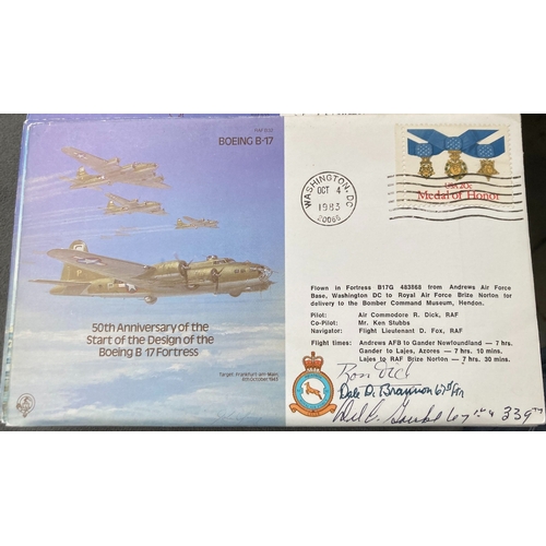 486 - WW2 USAF Dale D Brannon 67-ftn, Will Jackal 64 + 339th and Ron A Dick signed RAF B32 50th ann of the... 